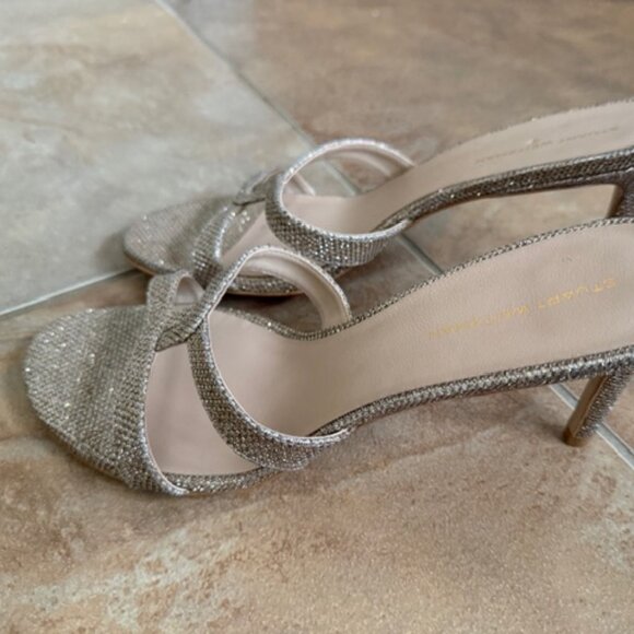 Stuart Weitzman Soiree Sleek 75 Glitter Sandals Sz 7 - Picture 3 of 7